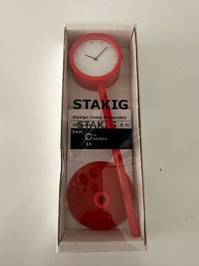 IKEA STAKIG Red Desk Clock with White Face
